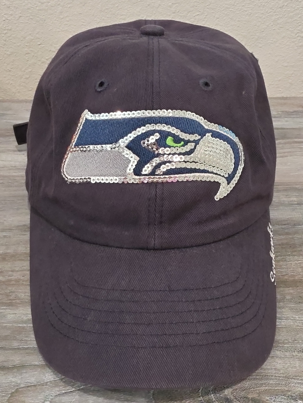Seattle Seahawks 47' Dark Blue Hat with Embroidered Sequin Logo